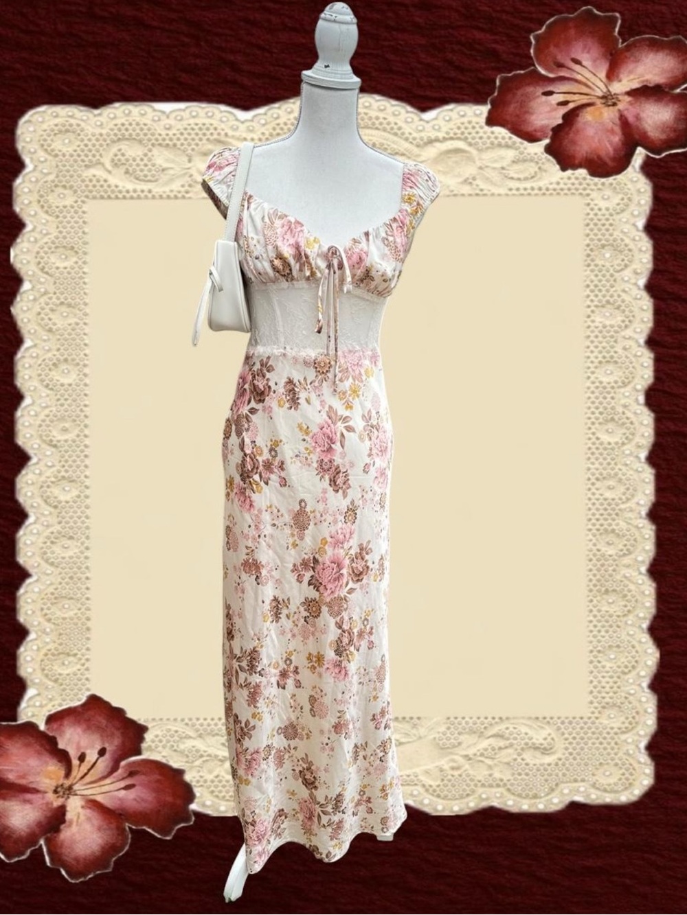 Floral Maxi Dress with Smocked Waist - Pink & Cream